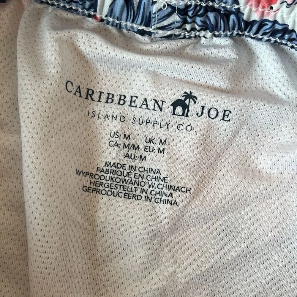 Caribbean Swimwear Men’s M Swim Trunks Print Green Multi Drawcord 7” Inseam New